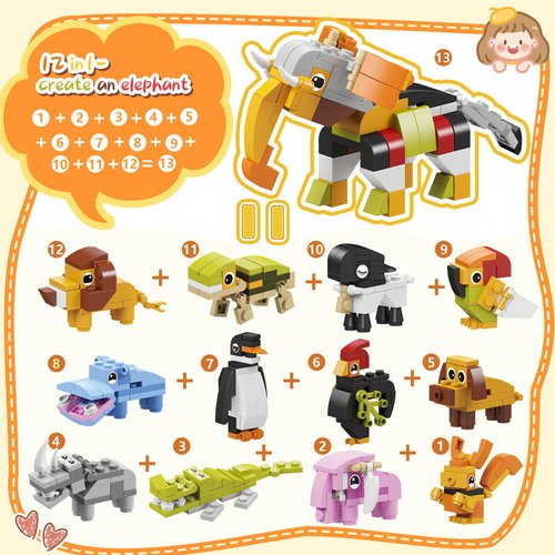 ANYGIFT Valentines Day Gifts for Kids Classroom, 24 Packs Animal Building Blocks Valentines Gifts for School, Valentines Exchange Party Gifts for Boys Girls