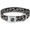 Dog Collar Seatbelt Buckle Panda Bear Sugar Skull Scattered Black Cream 9 to 15 Inches 1.0 Inch Wide