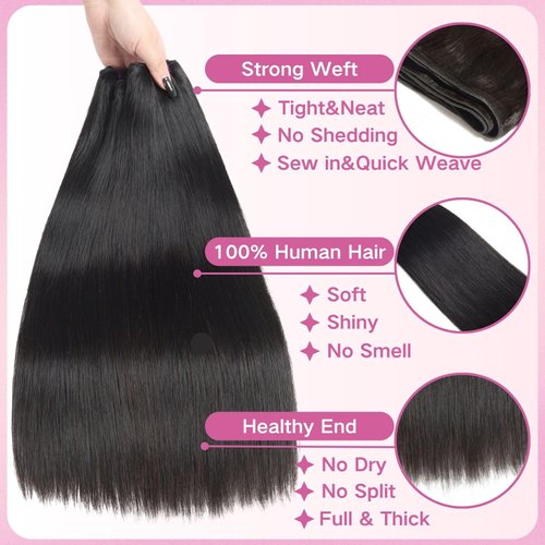 Beauty Queen Brazilian Human Hair Bundles Straight (18 18 18 Inch) 16A Grade 100% Unprocessed Virgin Weave 3 Bundles Straight Thick Remy Hair Extensions for Women Natural Color