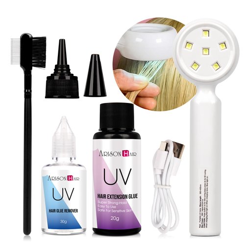 Arison Hair UV Glue V Light Kit Tools Clear Glue UV Lamp 20g Glue 30g Remover Wig Extensions Hair Extensions Professional Hairdresser