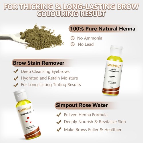 Simpout Natural Henna Hair Kit - Henna Powder with Rose Water & Brow Stain Remover, No Ammonia, No Lead, Professional Henna Kit for Salon & Home Use (Black)