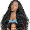 Ycoiner 4x4 Closure Wigs Human Hair for Black Women 26 Inch Deep Wave Lace Front Wigs Pre Plucked Bleach Knots with Baby Hair Glueless Brazilian Virgin Hair Wet and Wavy Curly Human Hair Wig