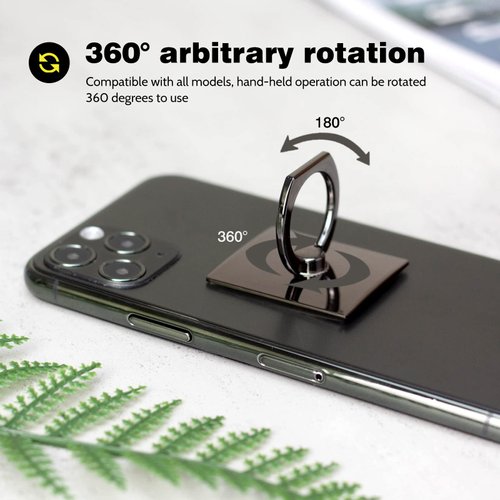[2 Pack] Square Sparkling Cell Phone Ring Holder Stand,360 Degree Rotation and 180 DegreeAdjustable Finger Ring Kickstand with Polished Metal Phone Grip (Black)