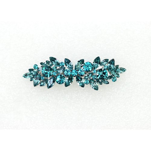 Faship Gorgeous Teal Rhinestone Crystal Floral Hair Barrette Clip