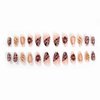 MERVF Almond Press on Nails Medium Fake Nails Brown French Tip Glue on Nails Press ons Flower Acrylic Nails Gold Stiletto Fall False Nails with 3D Design Glossy 24pcs