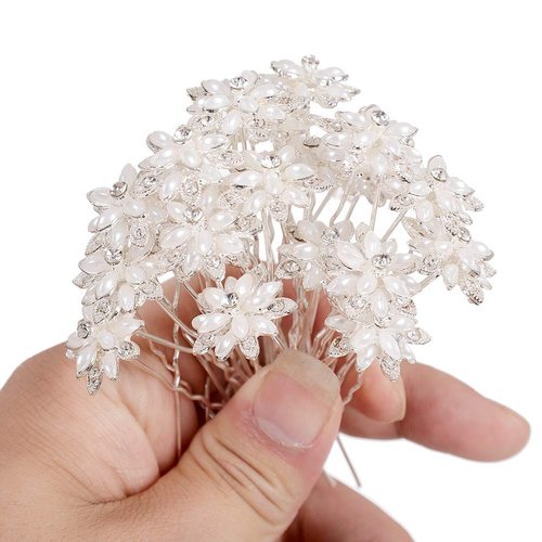 yantu Women's Floral Hair Pins with Crystal for Wedding Pack of 20 White