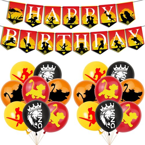 Party Decorations for Lion King, Lion Birthday Party Decorations including Birthday Banner, Cake Toppers, Balloons，for Lion King Happy Birthday Supplies