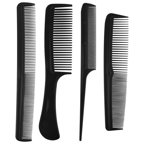 4 Pack Combs for Women and Men, Rat Tail Comb, Hair Combs, Fine and Wide Tooth Comb Set for Styling, All Hair Types (Black)