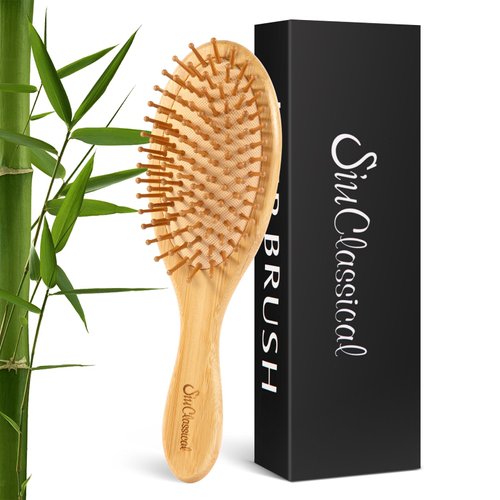 Siuclassical Bamboo Paddle Hair Brush Detangling Hairbrush for Massaging Scalp, Suitable for Women Men Thick Thin Curly Wavy Hair