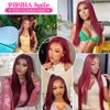 PiPiHA 99j Burgundy Lace Front Wigs Human Hair Straight Lace Front Wigs Human Hair Pre Plucked 13x4 HD Glueless Red Human Hair Wigs For Women 180% Density (24 Inch, 99j)