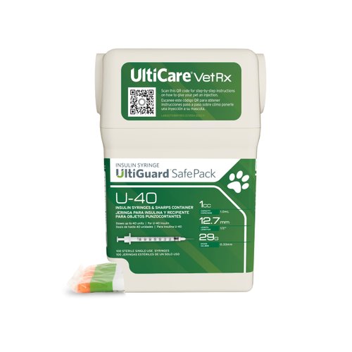 UltiCare VetRx U-40 UltiGuard Safe Pack Pet Insulin Syringes 1cc, 29G x 1/2", 100ct