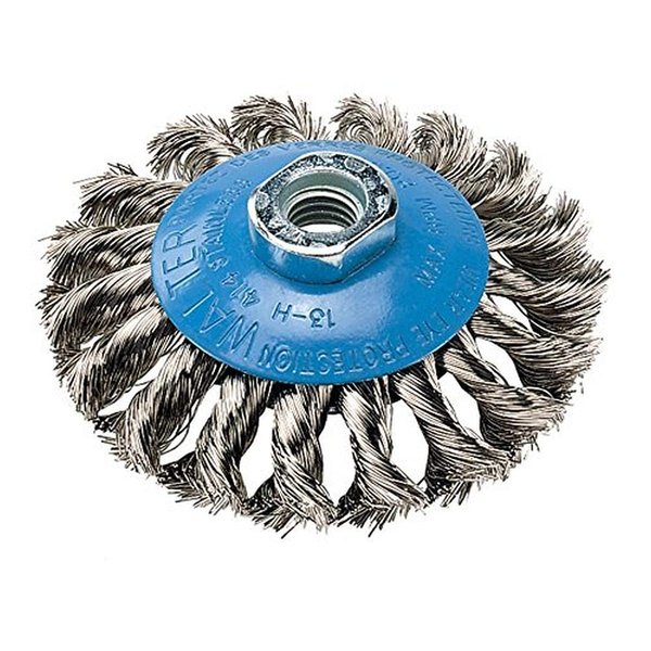 Walter 13H414 Saucer-Cup Knot-Twisted Brush – 4 in. Carbon Steel Wire Brush