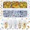 Dornail 1 Box/6 Grids Nail Art Glitter Sequins,Gold Silver Star Moon Four-Pointed Stars Nail Sequin 3D Nail Glitter Shining Glitter Flakes for Women DIY Nail Charms Nail Decorations Nail Art Crafts