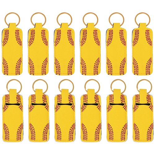 Honbay 12PCS Softball Pattern Chapstick Holder Keychain Lip Balm Holder Lipgloss Holder Lipstick Holder Clip-on Sleeve Pouch for Travle or Daily Outing for Handbags Backpacks