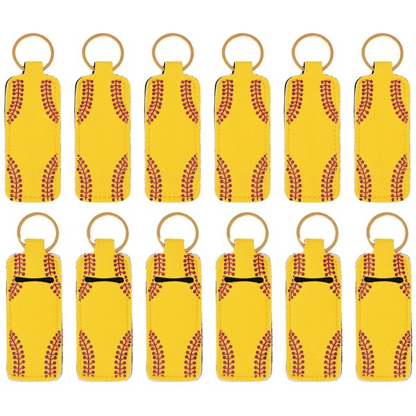 Honbay 12PCS Softball Pattern Chapstick Holder Keychain Lip Balm Holder Lipgloss Holder Lipstick Holder Clip-on Sleeve Pouch for Travle or Daily Outing for Handbags Backpacks