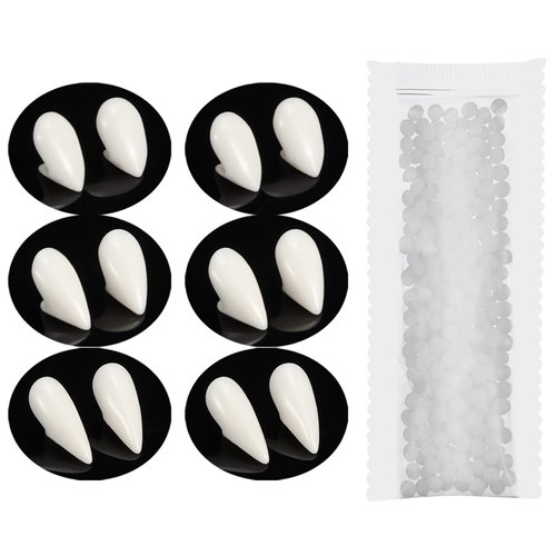 BBTO 6 Pairs Vampire Teeth Halloween Party Cosplay Realistic Vampire Fangs Fake Teeth with Glue Costume Fangs Props Accessories Masquerade Dentures Makeup Dress Up Favors