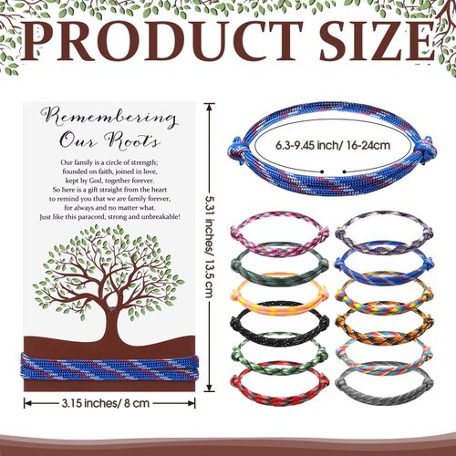 Tondiamo 24 Pack Family Reunion Favors Family Braided Rope Bracelet Remembering Our Roots Cards with Organza Bags Family Reunion Gifts for Family Gathering Party
