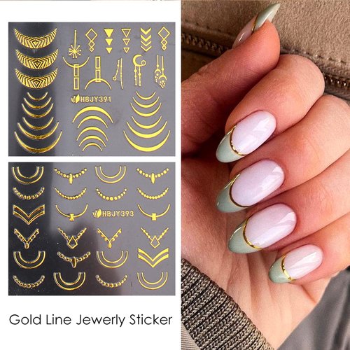 Flowers Nail Art Stickers Decals Gold Line Designs Nail Supplies 3D Self-Adhesive Leaves Floral Nails Decals Acrylic Nail Sticker for Women Girls Manicure Decorations Accessories Set 12Sheets
