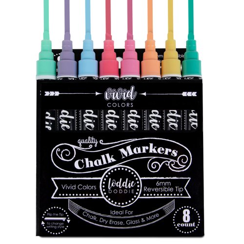 Loddie Doddie Liquid Chalk Markers for Chalkboard - 6mm Reversible Chisel and Bullet Tips, Chalkboard Markers Erasable, Macaron Pastel Chalk Pens 8 Count