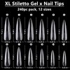 LuckForever 240pc XL Stiletto Gel X Nail Tips Clear Fake Nails Extra Long Stiletto Nail Tips Full Cover Artificial Fingernails XL Soft Gel False Nail Tip for Acrylic Nail Extension Press Nail Making