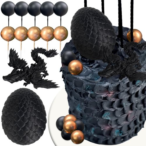 Fantasy Dragon Cake Topper Dragon Eggs Cake Decor Gold Black Balls Cake Decor for Baby Shower Birthday Wedding Party Supplies