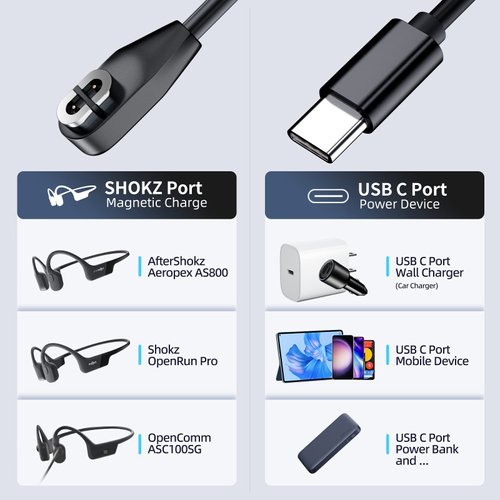 ANMONE Shokz Charging Cable USB C[2Pack 3.3ft] Aftershokz Headphones Charger Cord for Aeropex OpenRun, OpenRun Pro, OpenRun Mini & OpenComm Type C Magnetic Charge Replacement Cable