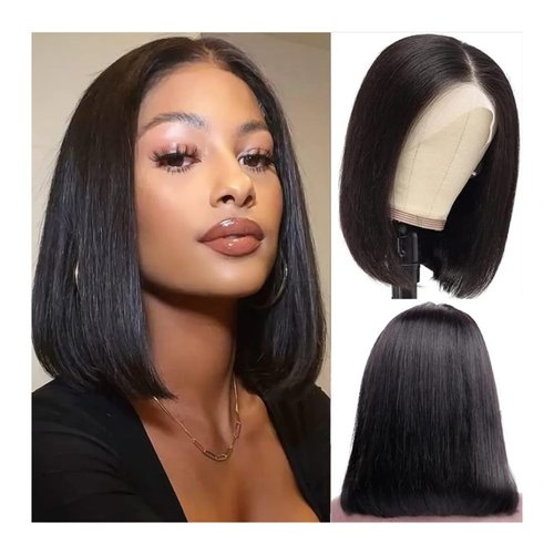 CRYSTALHAIR 14Inch Bob Wig Human Hair Glueless 13x4 HD Lace Frontal Wigs Human Hair Pre Plucked 180% Density Short Straight Lace Front Bob Wigs with Baby Hair for Women Natural Color