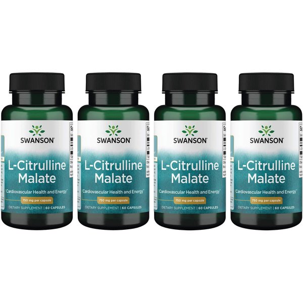 Swanson L-Citrulline Malate - Amino Acid Supplement Promoting Energy Production & Healthy Blood Circulation - Natural Formula Supporting Overall Wellness - (60 Capsules, 750mg Each) 4 Pack