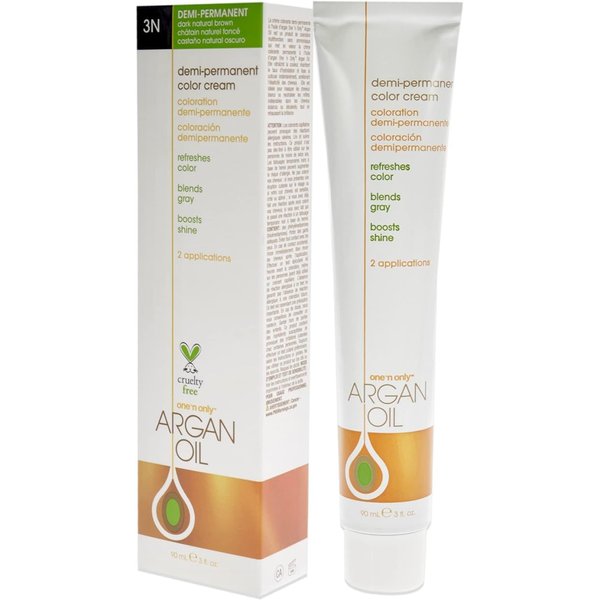One N' Only Permanent Hair Color - Permanent Hair Dye Made with Argan Oil - Delivers Rich, Accurate Tones with Gray Coverage - Improves Moisture & Elasticity - 3N Dark Natural Brown (3 oz)