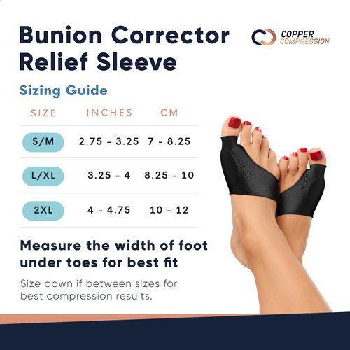 Copper Compression Bunion Corrector Relief Sleeve - Gel Cushion Pads - Orthopedic Brace Big Toe Alignment - Hallux Valgus Relief - Toe Straightener Spacer Fit for Women & Men - 1 Pair