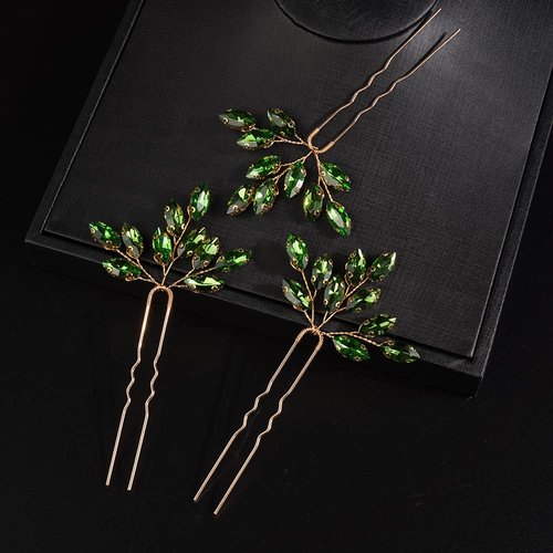 JWICOS Bridal Wedding Crystal Hair Pins Bride Hair Pieces Wedding Hair Accessories for Women and Girls Pack of 3 (Green)
