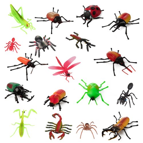 Toy Bug Action Figure Playset - 30pcs with 15 Unique Giant Insects - Grasshoppers, Tarantulas, Spiders & More- 2-4" Realistic Fake Bugs, Great for Pranks, Stocking Stuffers, & Xmas Gifts for Kids