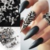 SILPECWEE 2 Boxes Punk Cone Spike Nail Studs 3D Goth Nail Charms Jewels Gold Silver Black Alloy Nail Rivets Beads Tiny Stick Nail Art Decoration for Nails Crafts Supplies