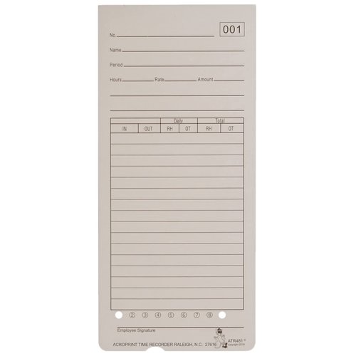 Acroprint 09-9115-000 Time Cards for ATR480 Time Clock, 50 Count(Pack of 1)