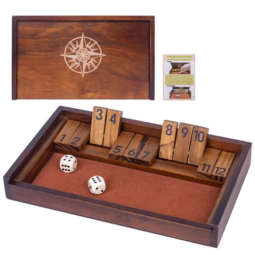 Shut The Box Game with 12 Pcs Wooden Numbers，Wooden Board Table Math Game