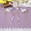 HINZIC 5PCS Bluebell Tassels Hairpin, Crystal Rhinestone Pearl Hair Clips Headpiece Retro Flower Chinese Hanfu Wedding Brides Hair Accessories Jewelry for Women Girls Updo Long Hair