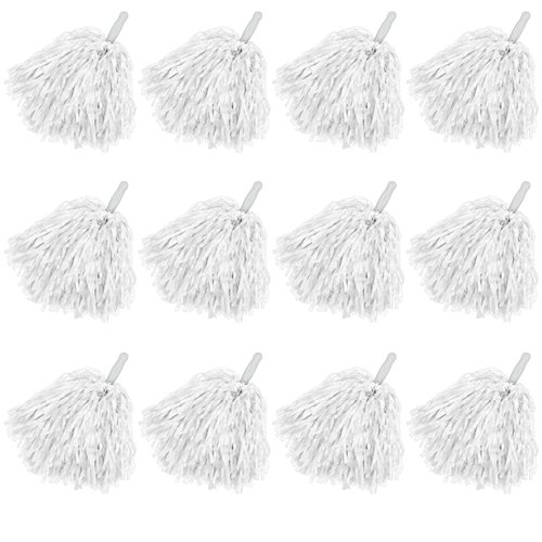 Faxco 12Pack Plastic Pom Poms Cheerleading Pom Poms Sports Dance Cheer Plastic Pom Pom for Rooters,Cheering Squard,Cheering Team (White)
