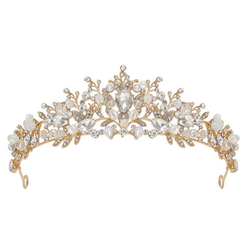 SWEETV Jeweled Wedding Tiaras and Crowns for Women, Metal Princess Tiara Queen Crown for Bride, Bridal Headpieces for Birthday Quinceanera Pageant Prom, Gold