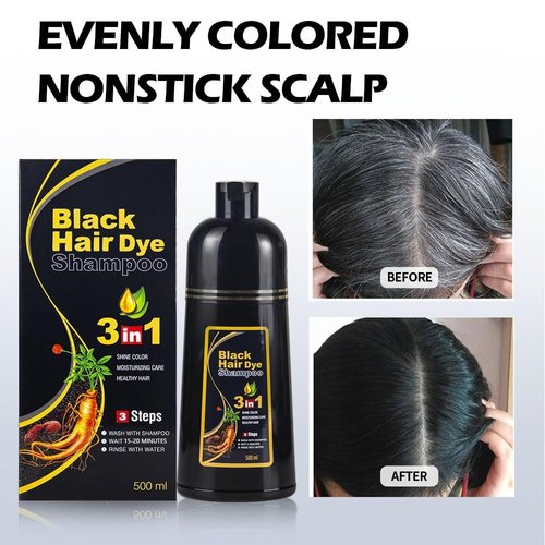 cosmpro Black Hair Dye Shampoo 3 in 1 for Gray Coverage for Women/Men Instant Hair Color Shampoo Natural Herbal Semi Permanent Champu Para Canas