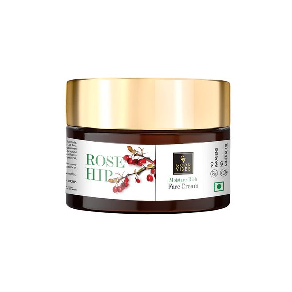 Good Vibes Rosehip Moisture-Rich Face Cream | Nourishing Facial Moisturizer | Restores Skin's Moisture Barrier | Keeps Skin Soft & Supple | 1.76 Oz/50g