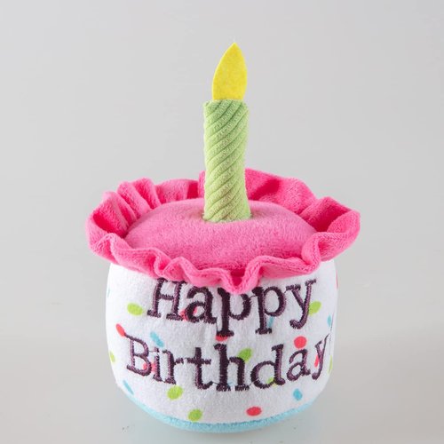 Ushang Pet Happy Birthday Cake Catnip Toys, Birthday Cake Shaped Chew Toys for Kitten Funny Cats Gifts Plush Cat Birthday Party Toys, Pink
