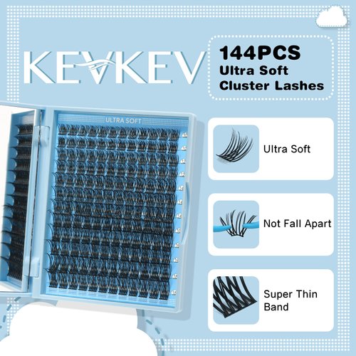 Lash Clusters 144 Pcs Cluster Lashes Fluffy Eyelash Clusters DIY Cluster Eyelash Extensions(Marshmallow,C-10-18mix)