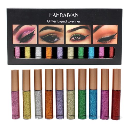 R.Y.M Glittering Eye Liner Set Liquid Glitter Eyeliner Shimmer Quick-drying Waterproof Glitter Rainbow Eyeliner Sets Eyeshadow for Party Festival Eye Makeup (Pack of 10)