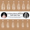 modelones Short Almond Nail Tips, Pre-shaped Full Cover Fake Nails Soft Gel Acrylic Nail Tips Nail Extension False Gel x Nail Kit 216PCS 12Sizes