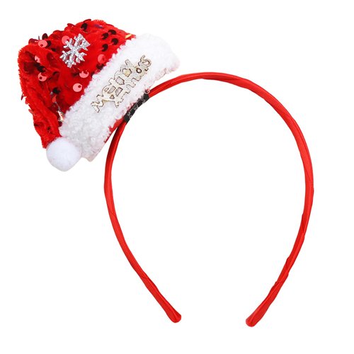Kistreao Christmas Headband Red Hat Hair Bands with Sequins Merry Xmas Head Hoop Glitter Snowflak...