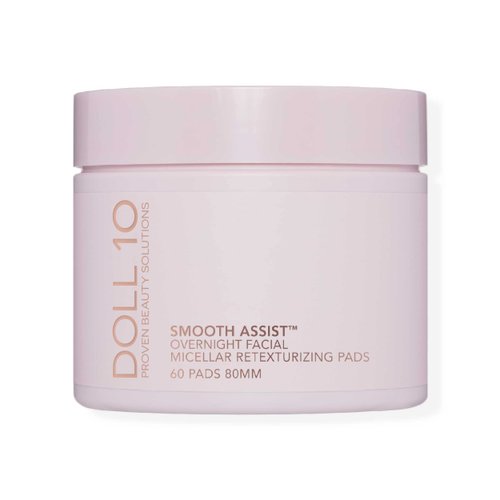 Doll 10 Smooth Assist Overnight Facial Micellar Pads - Exfoliating Makeup Remover Facial Cleansing Wipes, Deep Cleans Pores & Retexturizes Skin