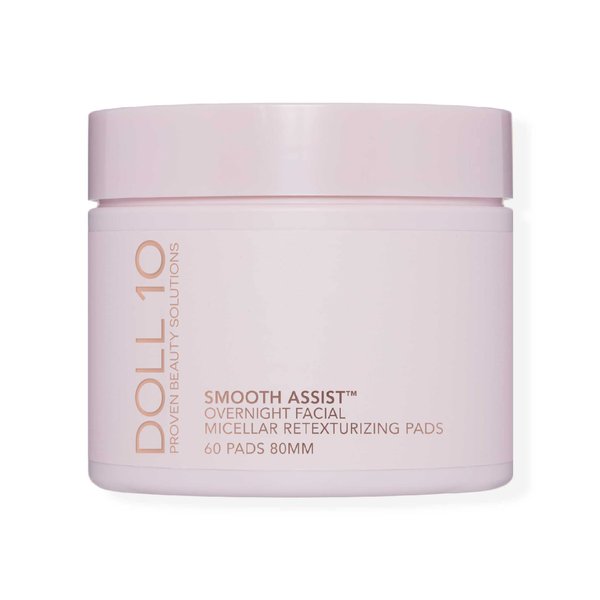Doll 10 Smooth Assist Overnight Facial Micellar Pads - Exfoliating Makeup Remover Facial Cleansing Wipes, Deep Cleans Pores & Retexturizes Skin