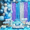 BEISHIDA 3 Pack Streamers Fringe Foil Curtain Backdrop Curtain, Tinsel Curtain Wall Door Party Streamers for Birthday Party Decoration-Silver Blue Purple (3.28 ft x 6.56 ft)