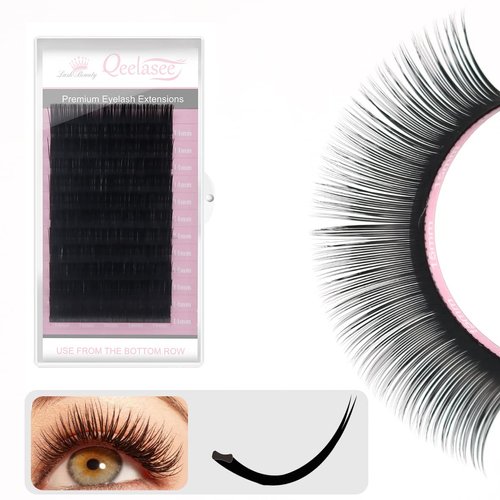 Qeelasee Ellipse Eyelash Extension 0.15 D Curl 9mm Flat Eyelashes False Mink Individual Eyelash Extension Professional Salon Used Black Mink False Lashes Mink Lashes Extensions
