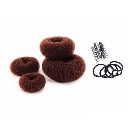 SWACC Hair Donut Bun Maker Set, 4 Sizes Included + Hair Ties & Bobby Pins (Brown) - For Updos, Scrunchie Chignons, and Ballerina Buns